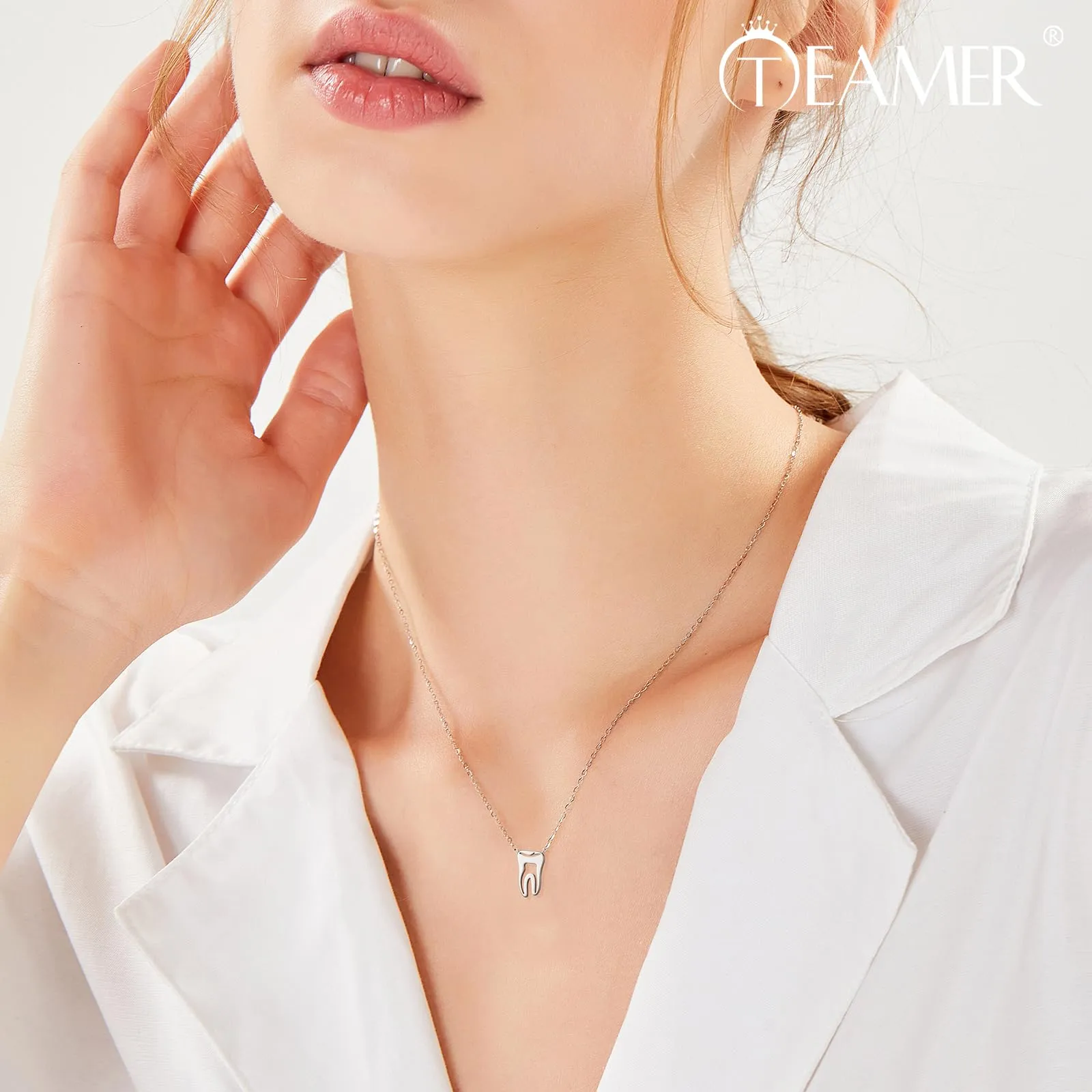 TEAMER Moda Dente Collana Argento Acciaio inox proteggere i denti Ciondolo Bracciale Anello Dichiarazione Dentista Gioielli quotidiani Regali (Collana di denti - Argento) - immagine 2