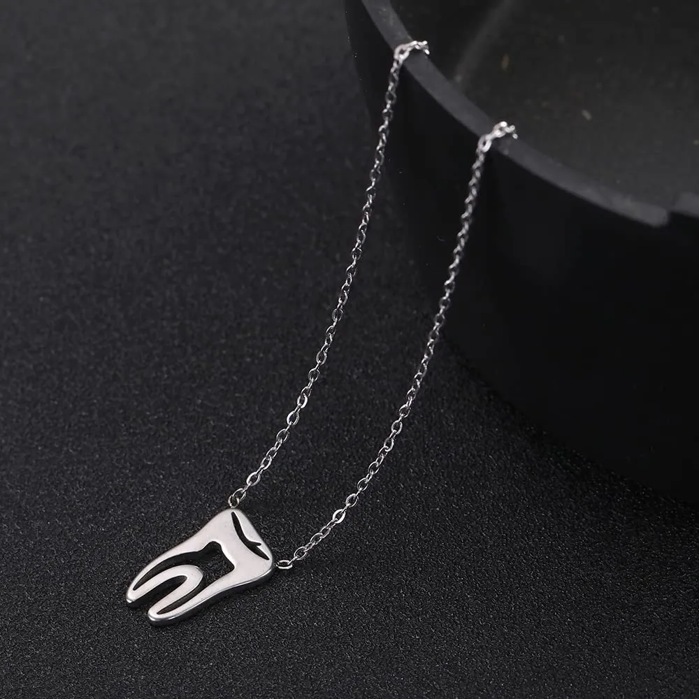 TEAMER Moda Dente Collana Argento Acciaio inox proteggere i denti Ciondolo Bracciale Anello Dichiarazione Dentista Gioielli quotidiani Regali (Collana di denti - Argento) - immagine 4