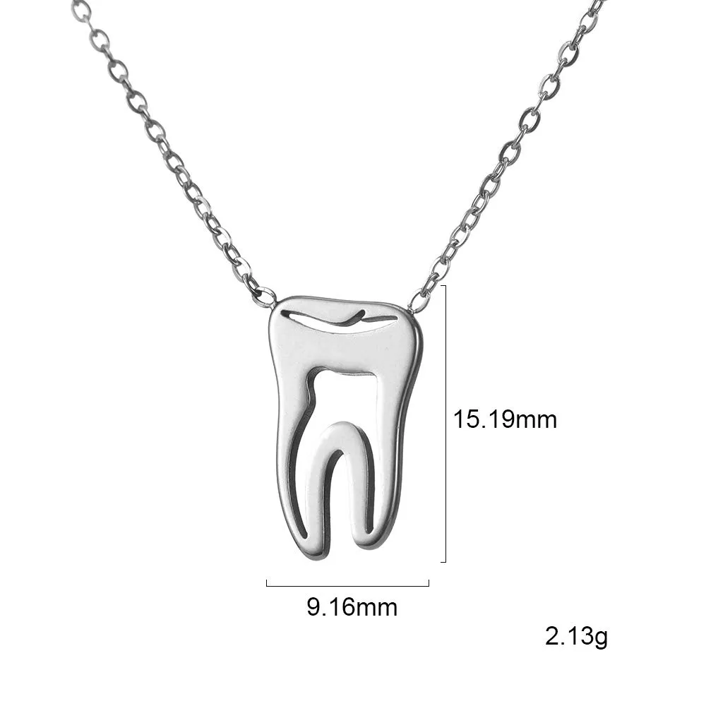 TEAMER Moda Dente Collana Argento Acciaio inox proteggere i denti Ciondolo Bracciale Anello Dichiarazione Dentista Gioielli quotidiani Regali (Collana di denti - Argento) - immagine 5