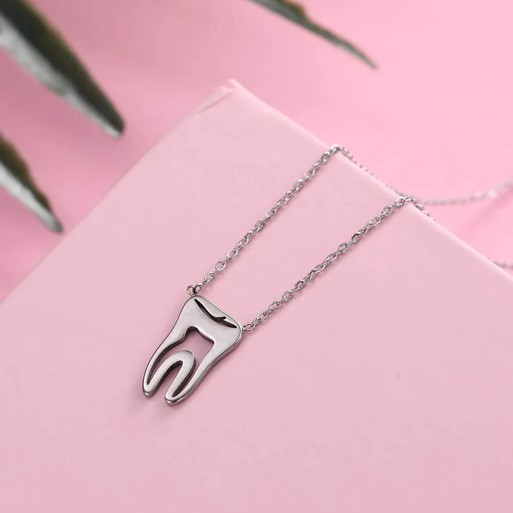 TEAMER Moda Dente Collana Argento Acciaio inox proteggere i denti Ciondolo Bracciale Anello Dichiarazione Dentista Gioielli quotidiani Regali (Collana di denti - Argento) - immagine 6