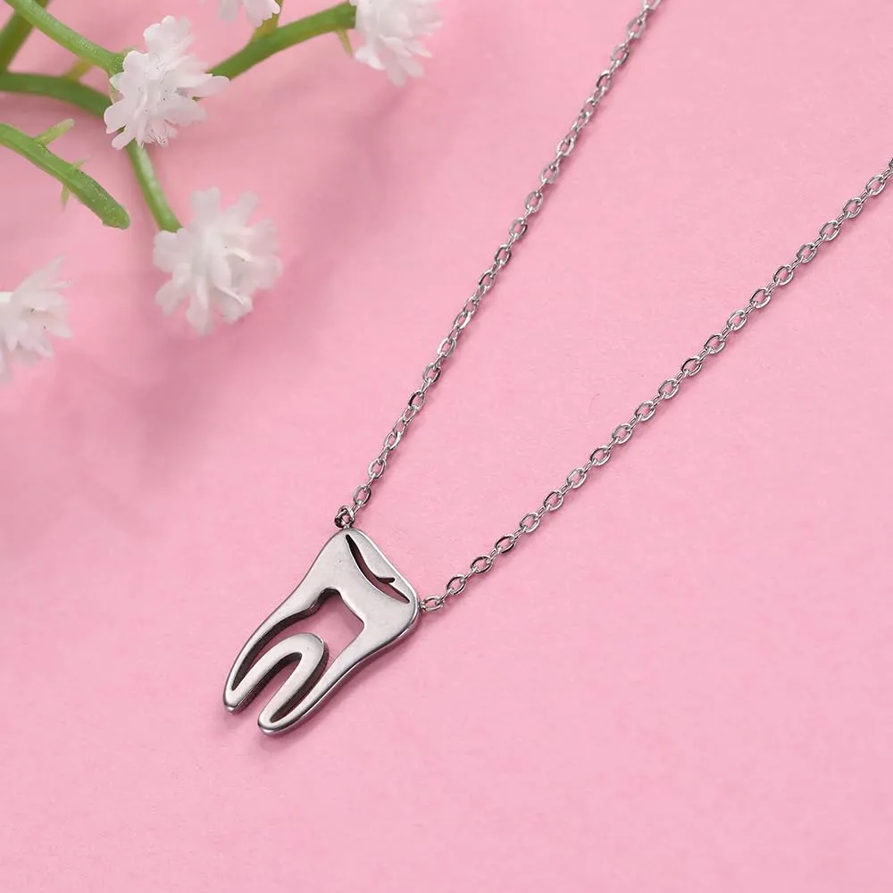 TEAMER Moda Dente Collana Argento Acciaio inox proteggere i denti Ciondolo Bracciale Anello Dichiarazione Dentista Gioielli quotidiani Regali (Collana di denti - Argento) - immagine 7