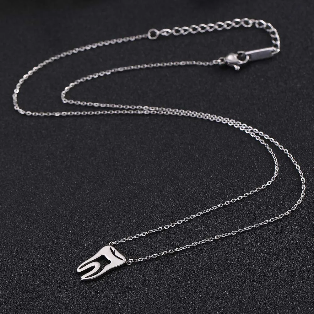TEAMER Moda Dente Collana Argento Acciaio inox proteggere i denti Ciondolo Bracciale Anello Dichiarazione Dentista Gioielli quotidiani Regali (Collana di denti - Argento) - immagine 8