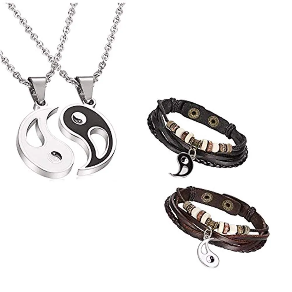 Flongo Bracciale e Collana Spazzato Yinyang Dao Laozi Coppia - immagine 1