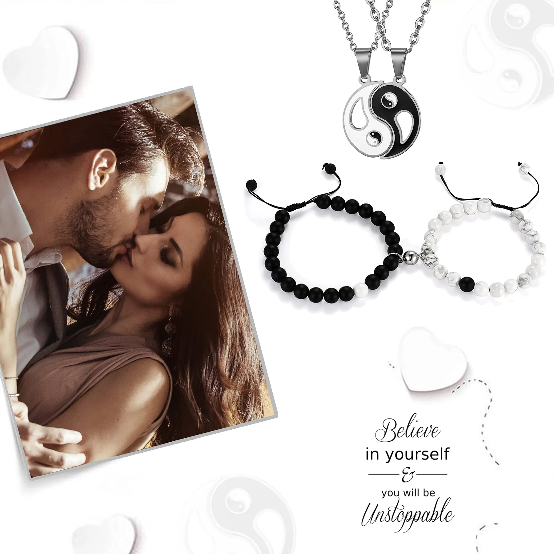 Flongo Set Bracciale Collana per Coppia Lui&Lei, Regalo San Valentino/Natale - immagine 4