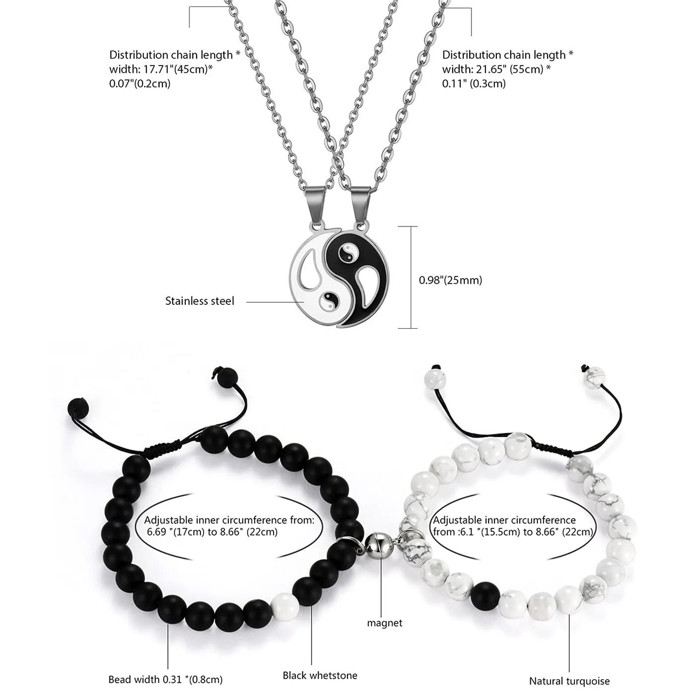 Flongo Set Bracciale Collana per Coppia Lui&Lei, Regalo San Valentino/Natale - immagine 7
