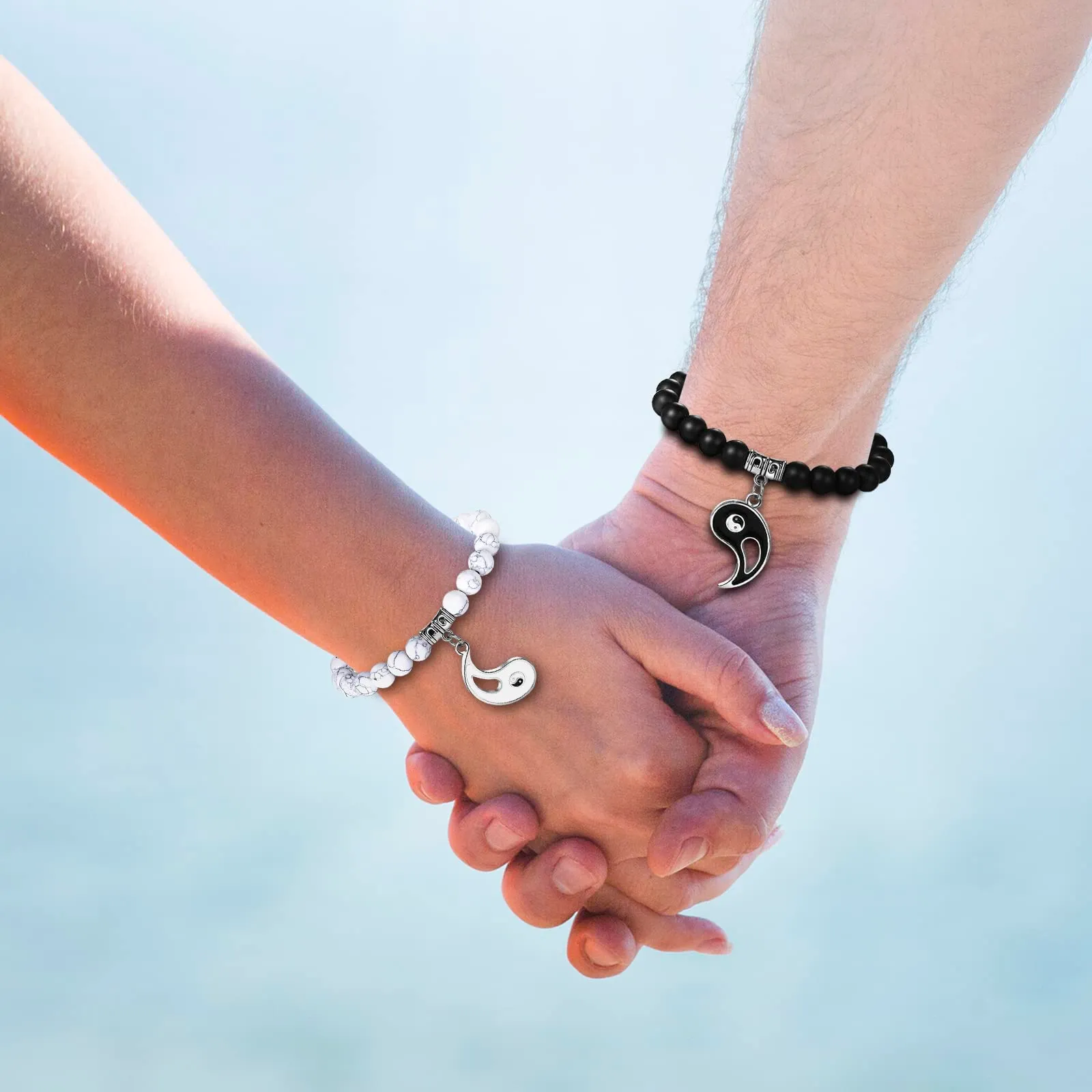 Flongo 2pcs Bracciali per Amanti Coppie, Yin Yang Tai Chi Ciondolo Nero Bianco, Bracciali in Pelle Intrecciata Tribal, Buon Regalo di San Valentino/Natale - immagine 4