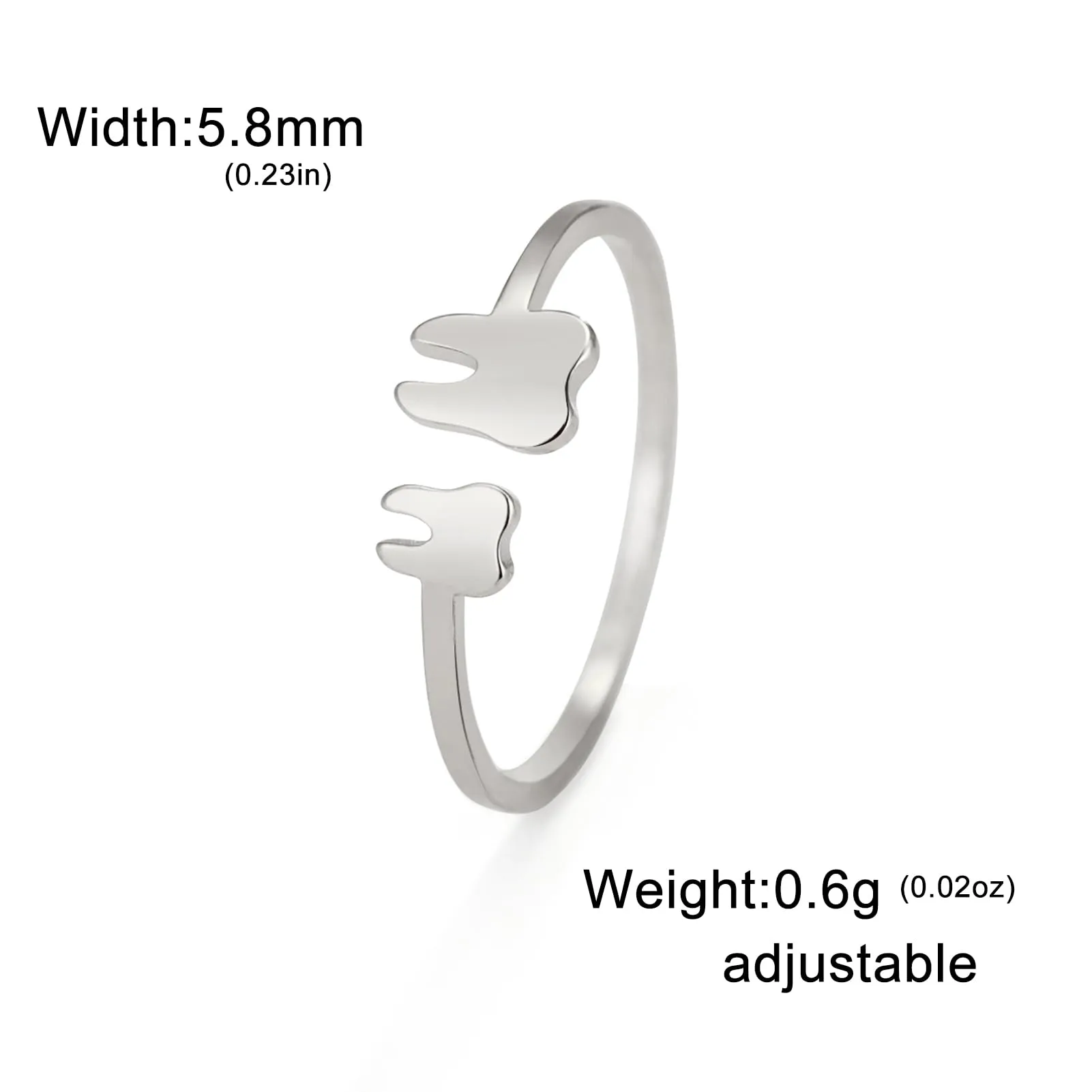 TEAMER Moda Dente Collana Argento Acciaio inox proteggere i denti Ciondolo Bracciale Anello Dichiarazione Dentista Gioielli quotidiani Regali (Anello del dente - Argento) - immagine 6