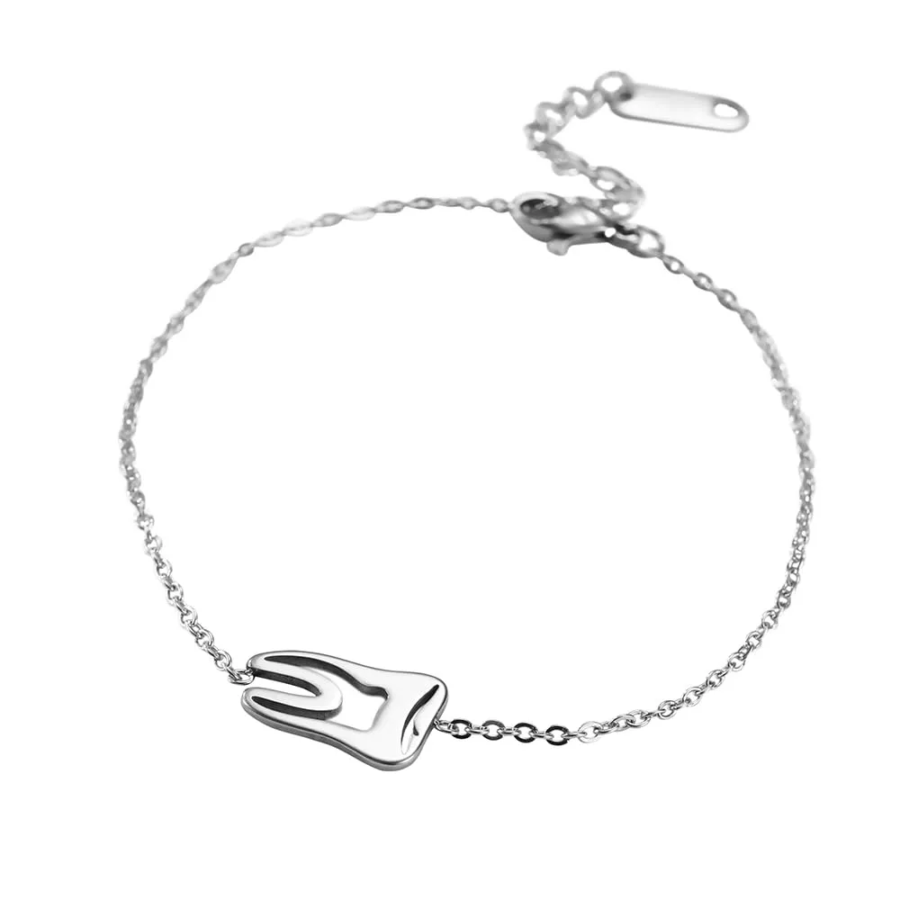 TEAMER Moda Dente Collana Argento Acciaio inox proteggere i denti Ciondolo Bracciale Anello Dichiarazione Dentista Gioielli quotidiani Regali (Bracciale con dente - Argento) - immagine 1