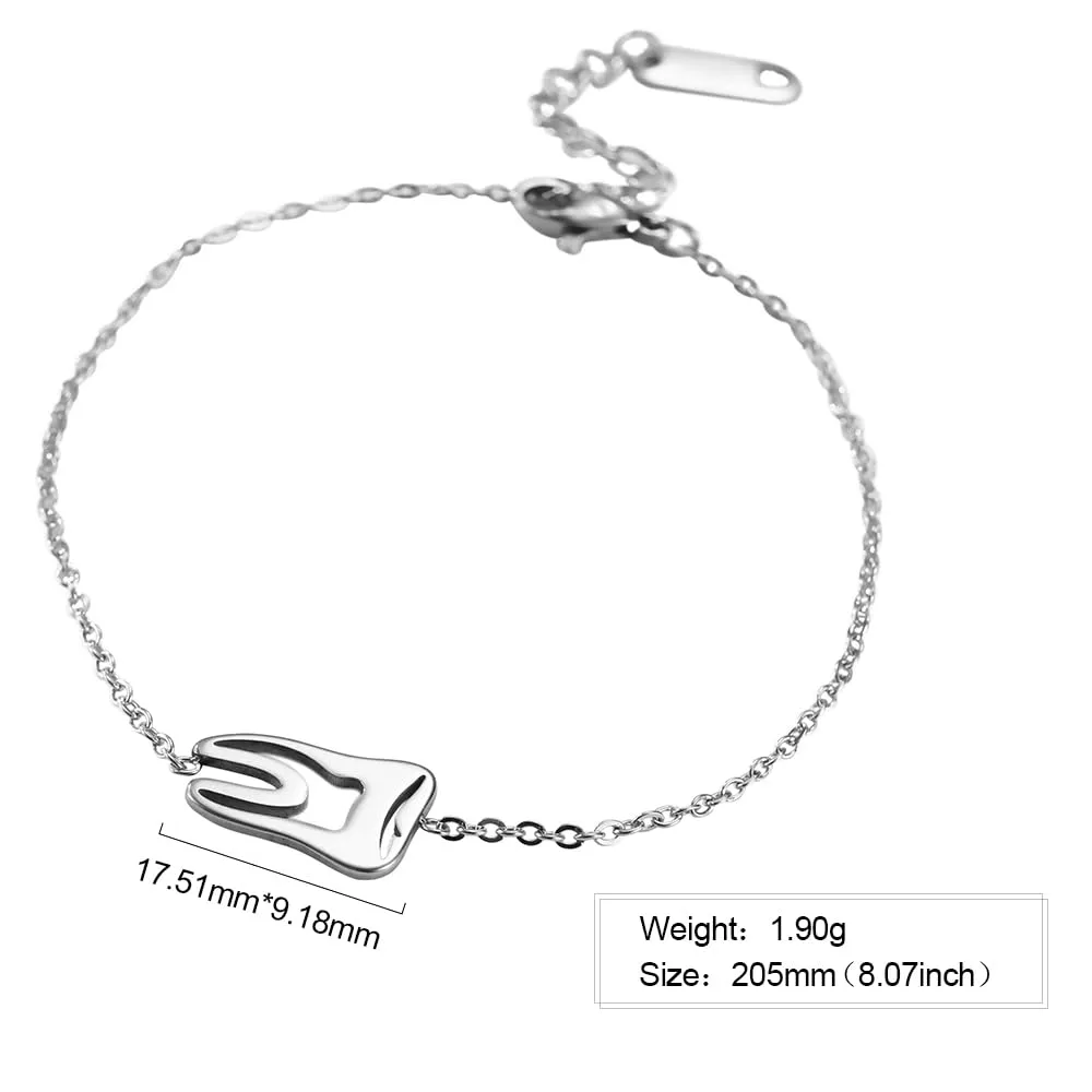 TEAMER Moda Dente Collana Argento Acciaio inox proteggere i denti Ciondolo Bracciale Anello Dichiarazione Dentista Gioielli quotidiani Regali (Bracciale con dente - Argento) - immagine 4