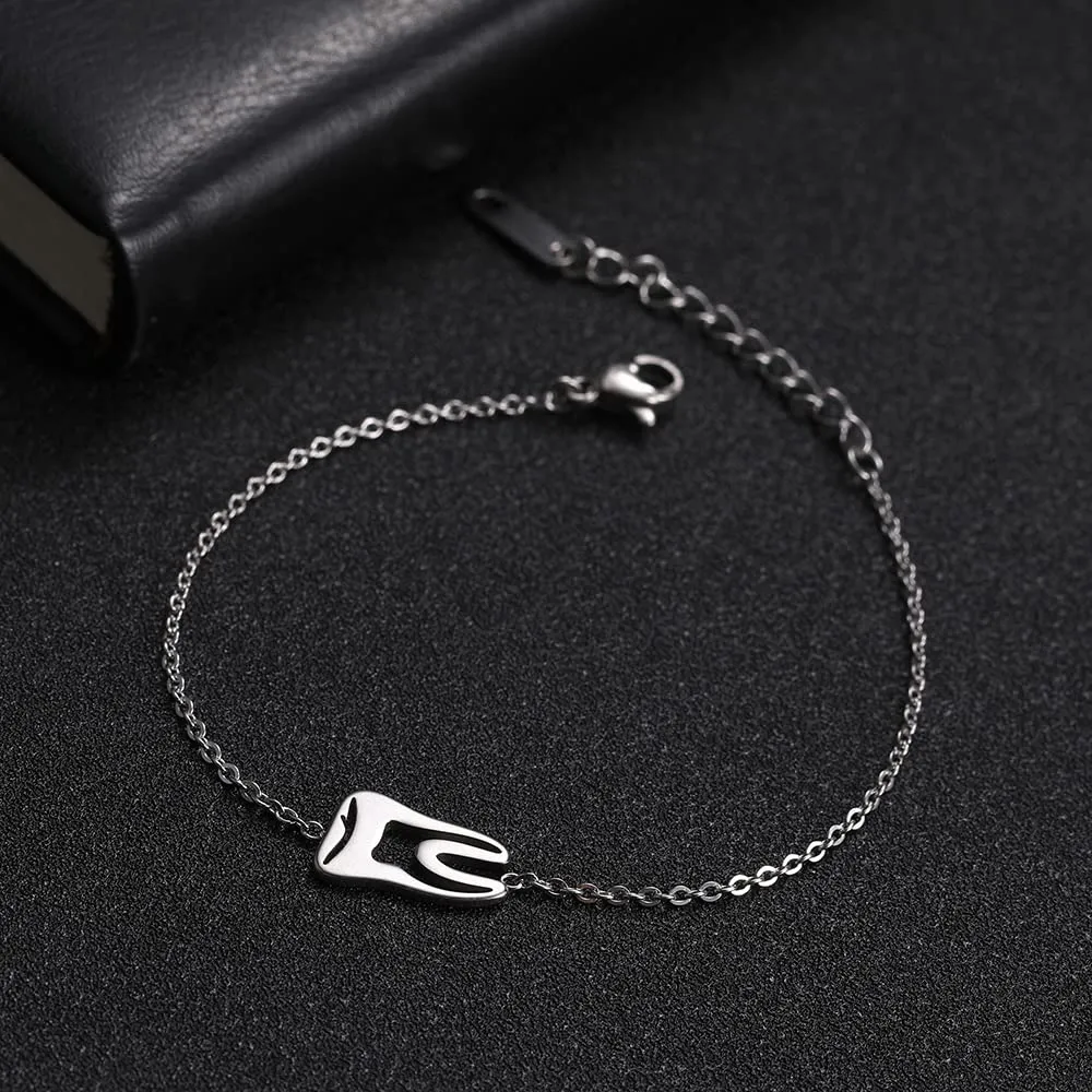 TEAMER Moda Dente Collana Argento Acciaio inox proteggere i denti Ciondolo Bracciale Anello Dichiarazione Dentista Gioielli quotidiani Regali (Bracciale con dente - Argento) - immagine 5