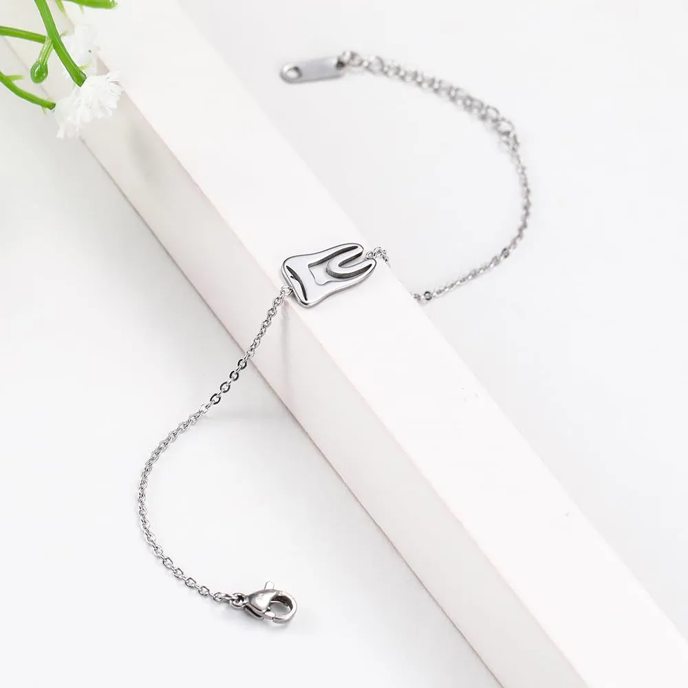 TEAMER Moda Dente Collana Argento Acciaio inox proteggere i denti Ciondolo Bracciale Anello Dichiarazione Dentista Gioielli quotidiani Regali (Bracciale con dente - Argento) - immagine 6