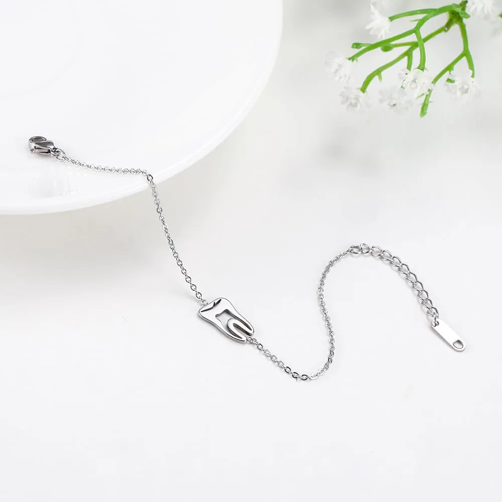 TEAMER Moda Dente Collana Argento Acciaio inox proteggere i denti Ciondolo Bracciale Anello Dichiarazione Dentista Gioielli quotidiani Regali (Bracciale con dente - Argento) - immagine 7