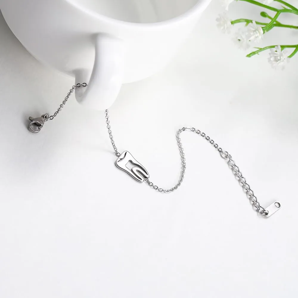 TEAMER Moda Dente Collana Argento Acciaio inox proteggere i denti Ciondolo Bracciale Anello Dichiarazione Dentista Gioielli quotidiani Regali (Bracciale con dente - Argento) - immagine 9