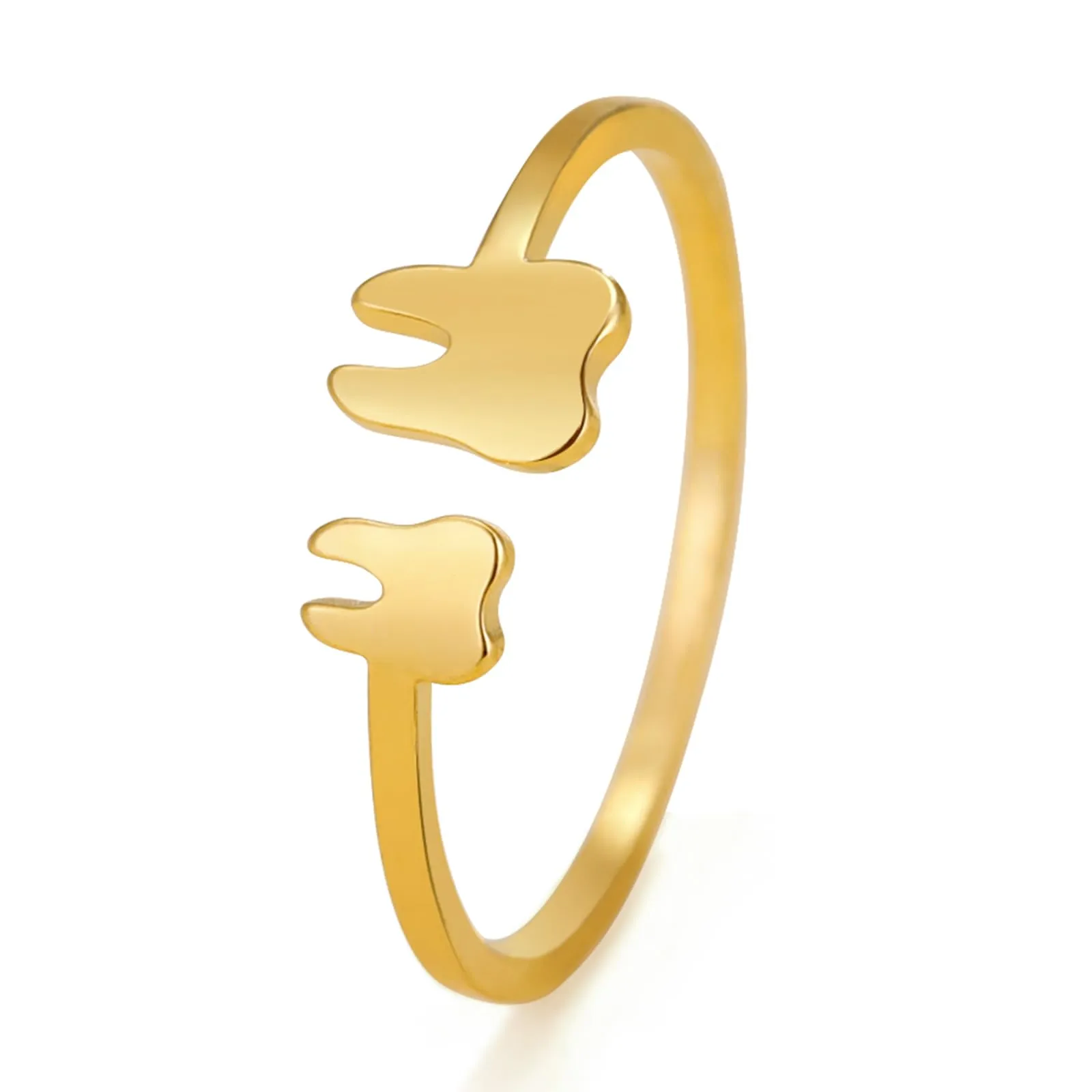 TEAMER Moda Dente Collana Argento Acciaio inox proteggere i denti Ciondolo Bracciale Anello Dichiarazione Dentista Gioielli quotidiani Regali (Anello con dente - Oro) - immagine 1