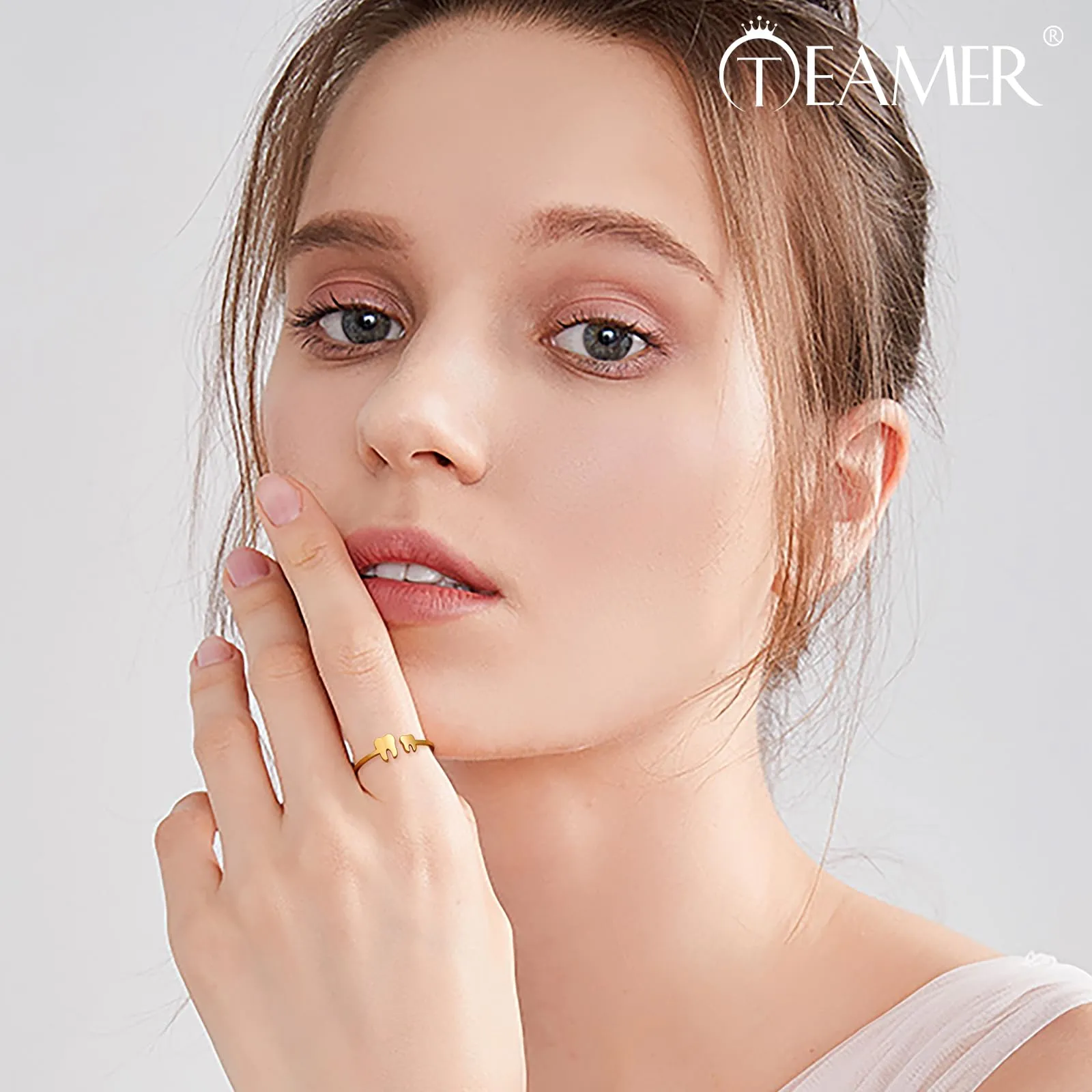 TEAMER Moda Dente Collana Argento Acciaio inox proteggere i denti Ciondolo Bracciale Anello Dichiarazione Dentista Gioielli quotidiani Regali (Anello con dente - Oro) - immagine 2