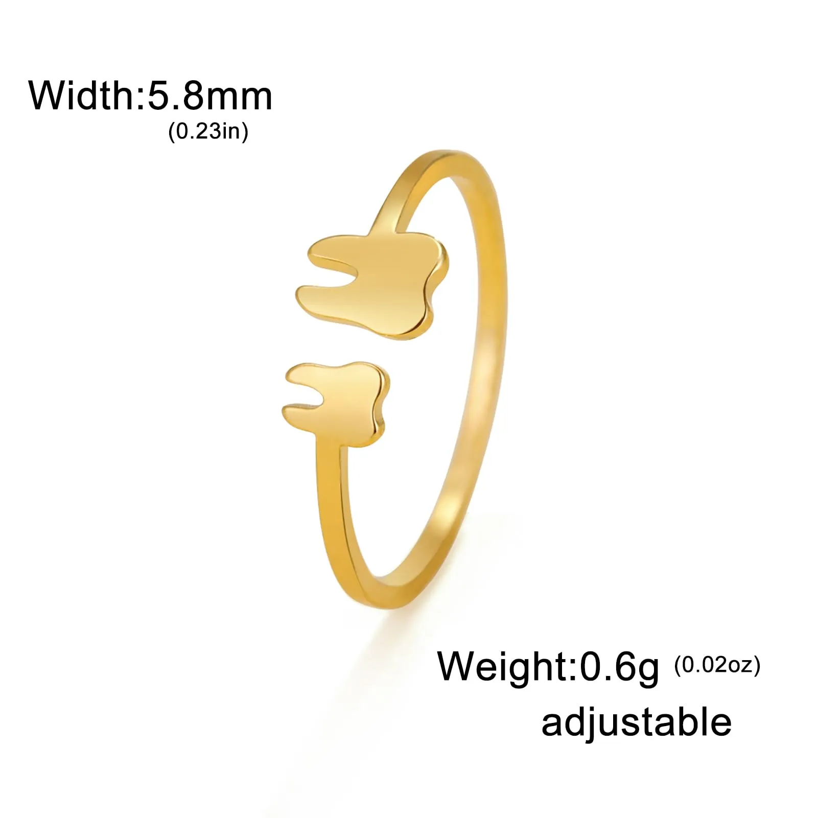 TEAMER Moda Dente Collana Argento Acciaio inox proteggere i denti Ciondolo Bracciale Anello Dichiarazione Dentista Gioielli quotidiani Regali (Anello con dente - Oro) - immagine 5