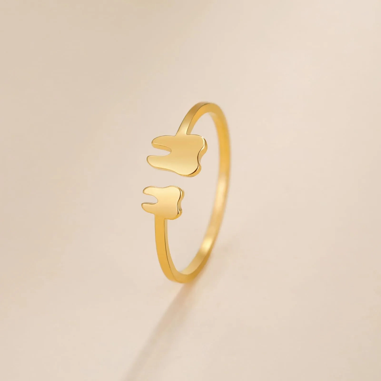 TEAMER Moda Dente Collana Argento Acciaio inox proteggere i denti Ciondolo Bracciale Anello Dichiarazione Dentista Gioielli quotidiani Regali (Anello con dente - Oro) - immagine 6