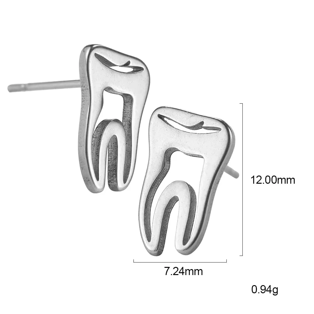 TEAMER Moda Dente Collana Argento Acciaio inox proteggere i denti Ciondolo Bracciale Anello Dichiarazione Dentista Gioielli quotidiani Regali (Orecchino con dente - Argento) - immagine 5