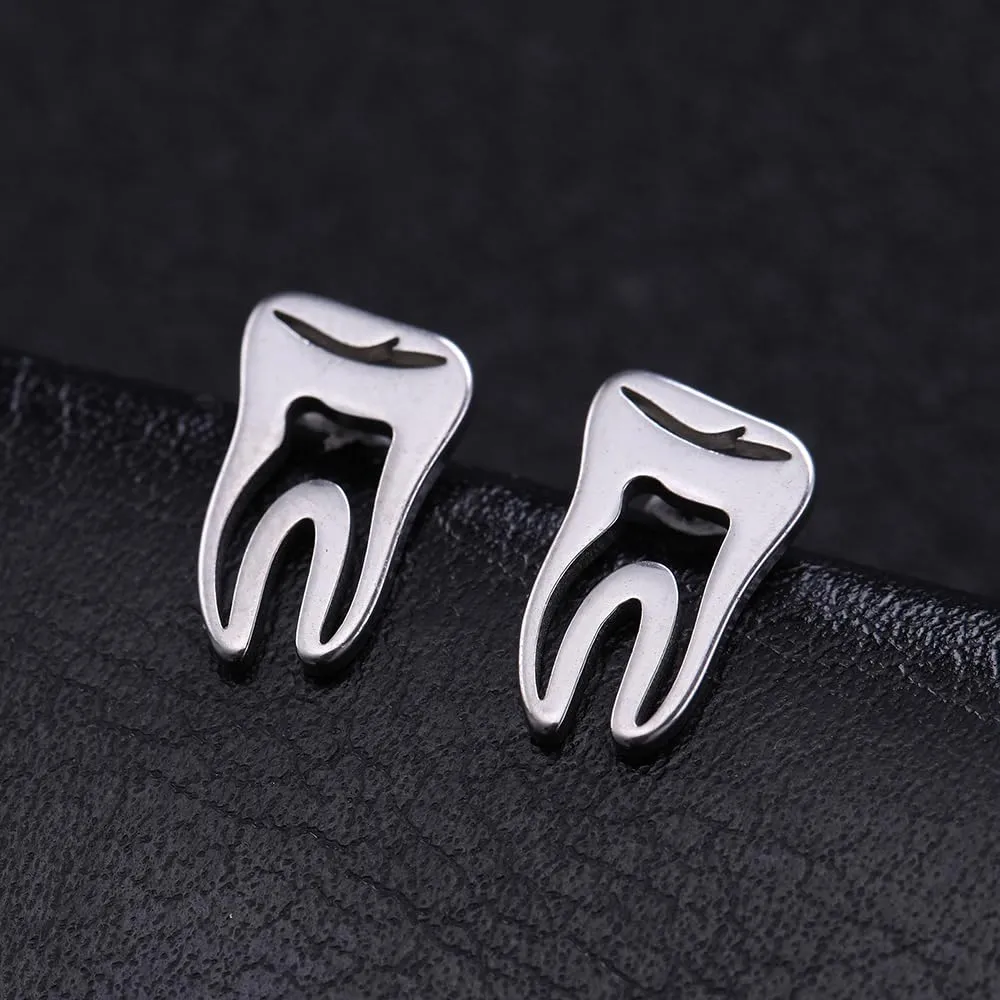 TEAMER Moda Dente Collana Argento Acciaio inox proteggere i denti Ciondolo Bracciale Anello Dichiarazione Dentista Gioielli quotidiani Regali (Orecchino con dente - Argento) - immagine 6