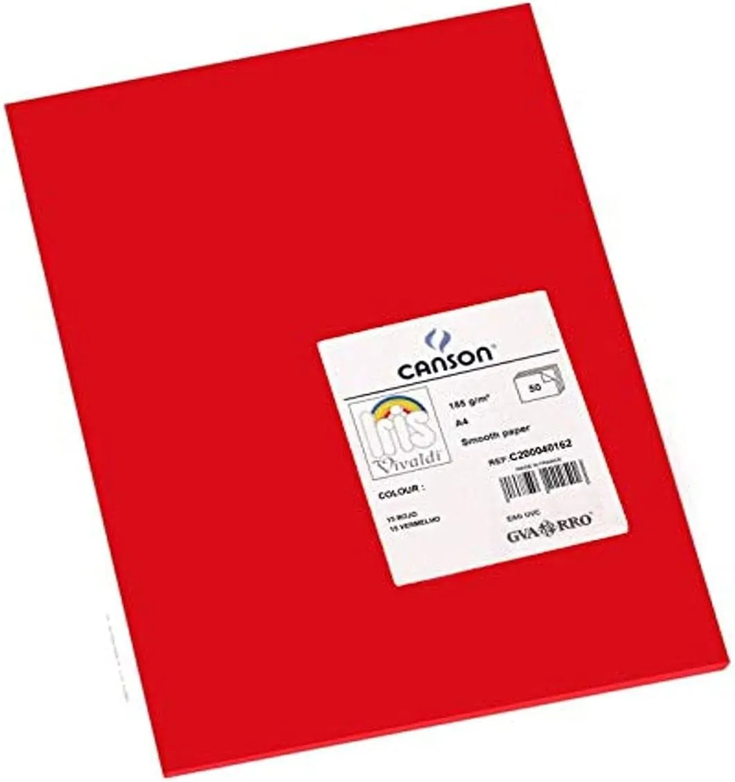 Canson Guarro Confezione da 50 Cartoncini Iris A4 da 185g - 21x297cm - Colore Rosso - immagine 1