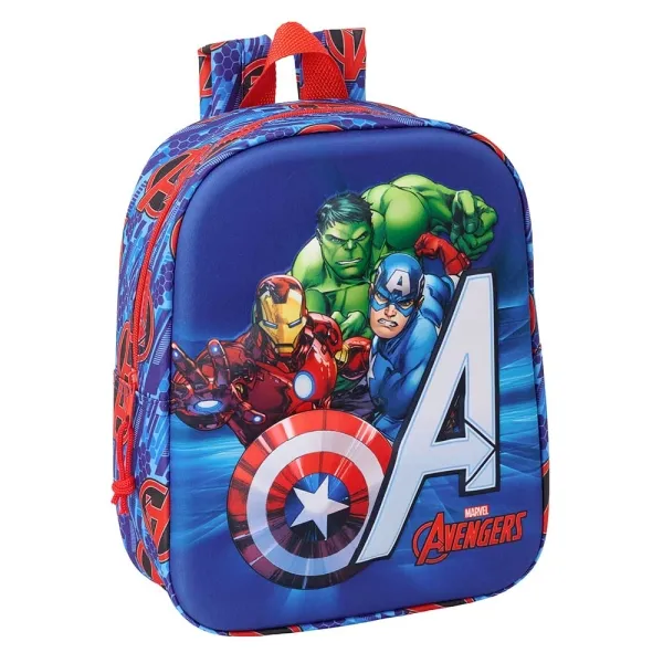 Zaino per bambini Safta Avengers 3D 6 litri - Maniglia superiore - Spallacci imbottiti e regolabili - Chiusura con cerniera - 22x27x10 cm - Rosso e blu - immagine 1