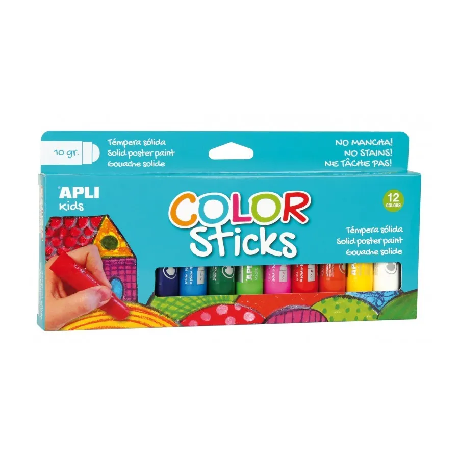 Apli Confezione da 12 Tempere Solide 10g - Finitura Satinata - Non Macchia - Colori Solidi - immagine 1
