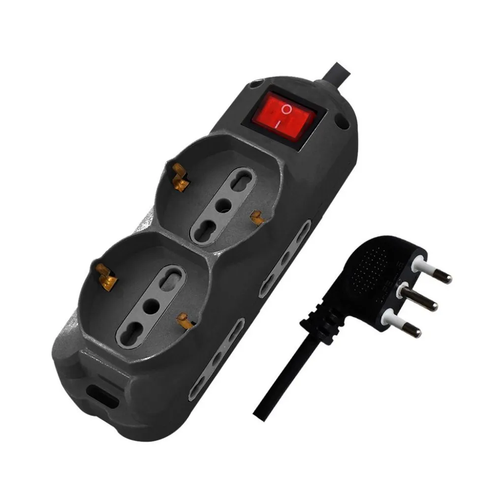 V-TAC Multipresa con Cavo 15m 4 Prese Laterali 10/16A 2P+T Bipasso 2 Frontali 10/16A 2P+T Bipasso Schuko con Interruttore Spina 16A 2P+T Colore Nero - immagine 1