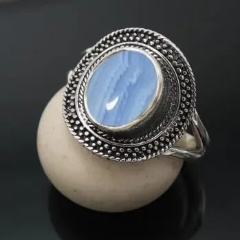 gemma Agata blu pizzo Anello placcato argento gioiello T1085CG10_56 (17.8) - immagine 2