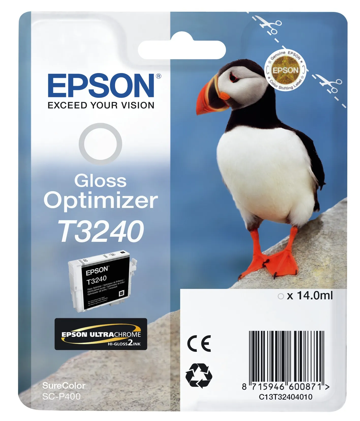 ORIGINALE Epson Cartuccia d'inchiostro Trasparente C13T32404010 T3240 3350 pagine 14ml Gloss Optimizer - immagine 1