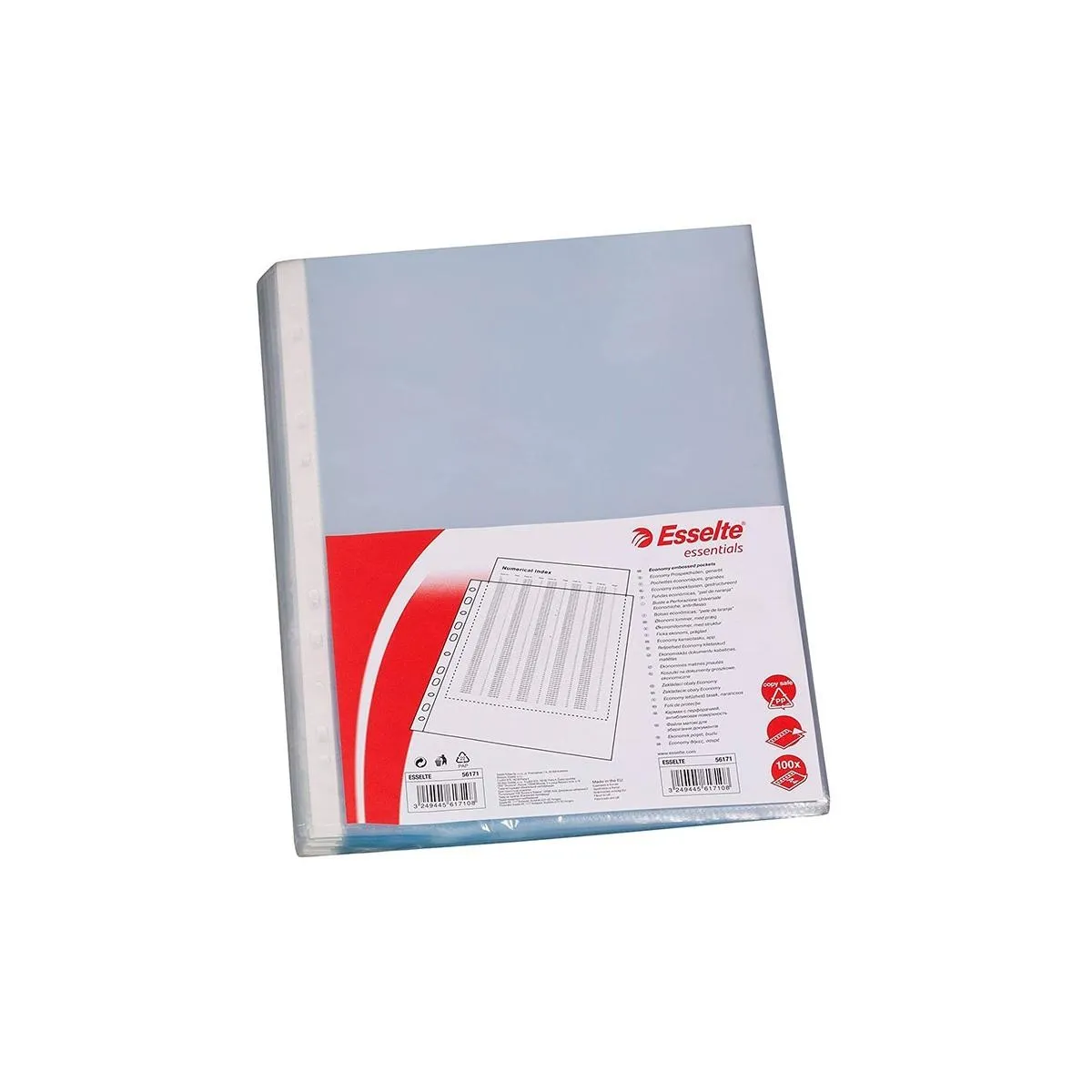 Esselte Confezione da 100 Copertine Porta Documenti Multiforo - Formato A4 - 16 Fori - 80 Micron - Colore Trasparente - immagine 1