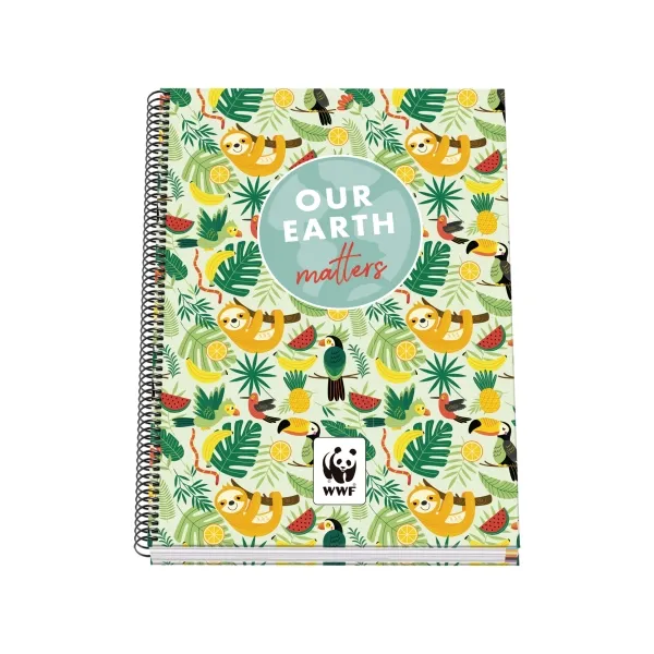 Quaderno a spirale Dohe WWF Tropic A4 100 fogli microperforati griglia 5 mm - Copertina rigida cartoncino a righe - Bande colorate - immagine 1