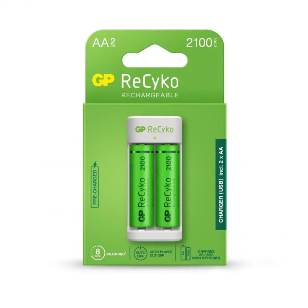 GP Battery Caricabatterie USB ReCyko E211 Inclusi 2 Batterie AA NiMH da 2100 mAh - immagine 1