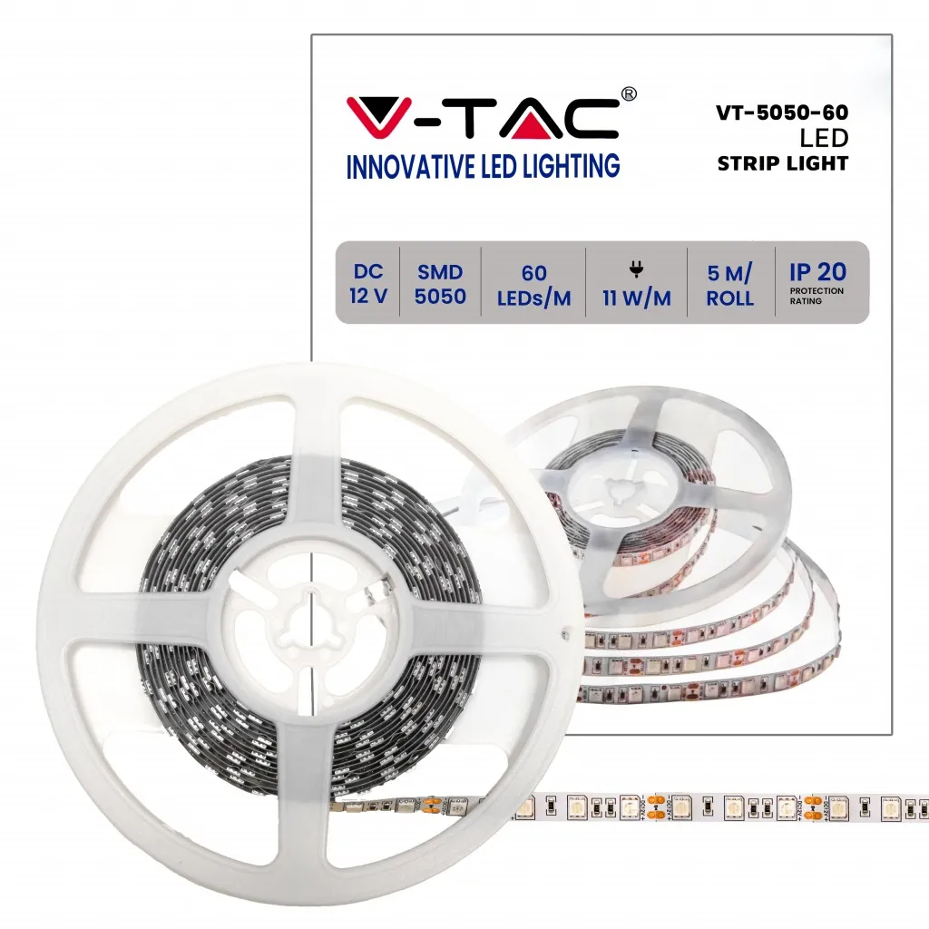 V-TAC Strip LED SMD5050 11W/m 5m 60 LED/m Rosso 12V IP20 10mm - immagine 1