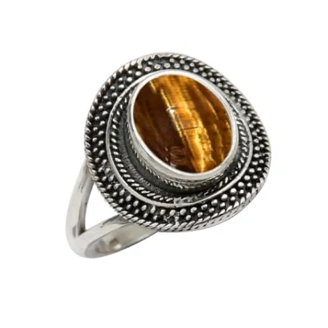 gemma Occhio tigre Anello placcato argento gioiello T1085CC11_57 (18.1) - immagine 1