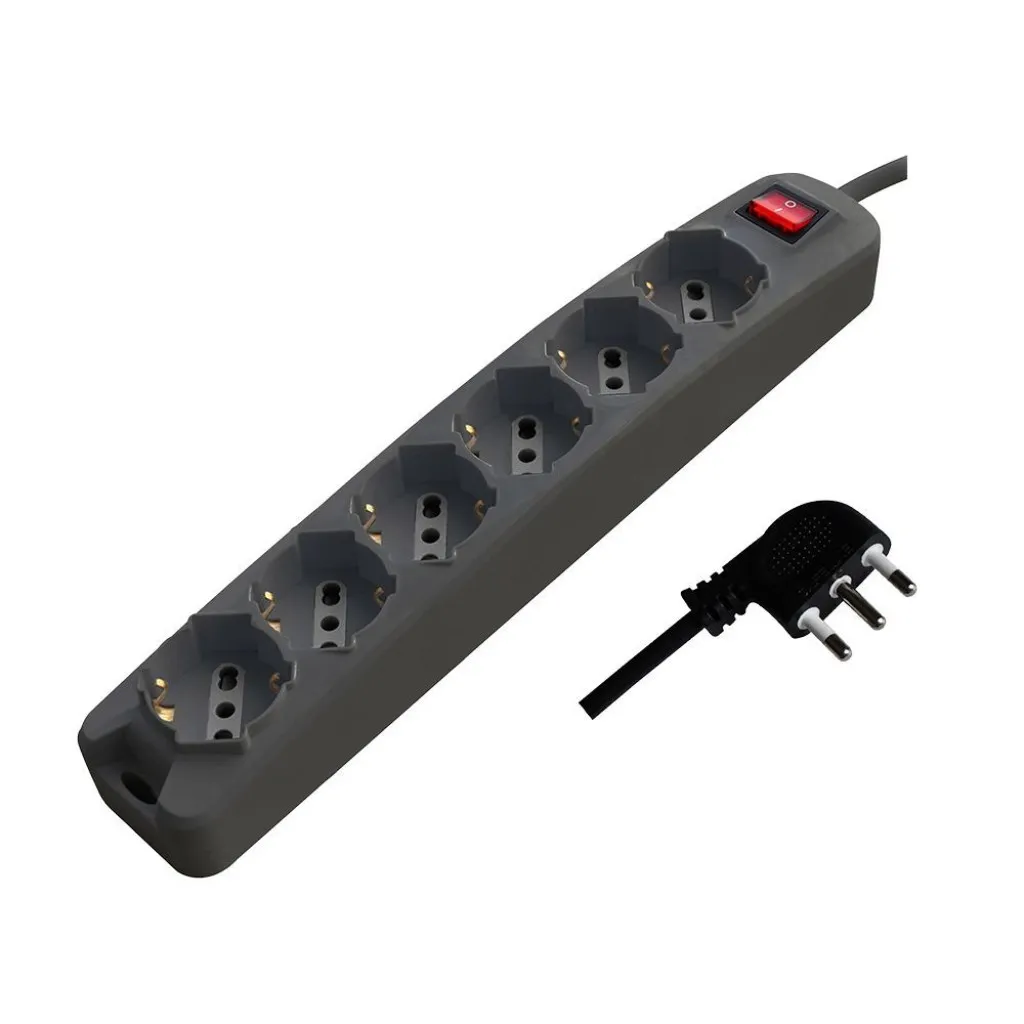 V-TAC Multipresa con 6 Prese 10/16A 2P+T Bipasso/Schuko 45° e Interruttore Generale Luminoso e Cavo 15m Spina 16A 2P+T Colore Nero - immagine 1