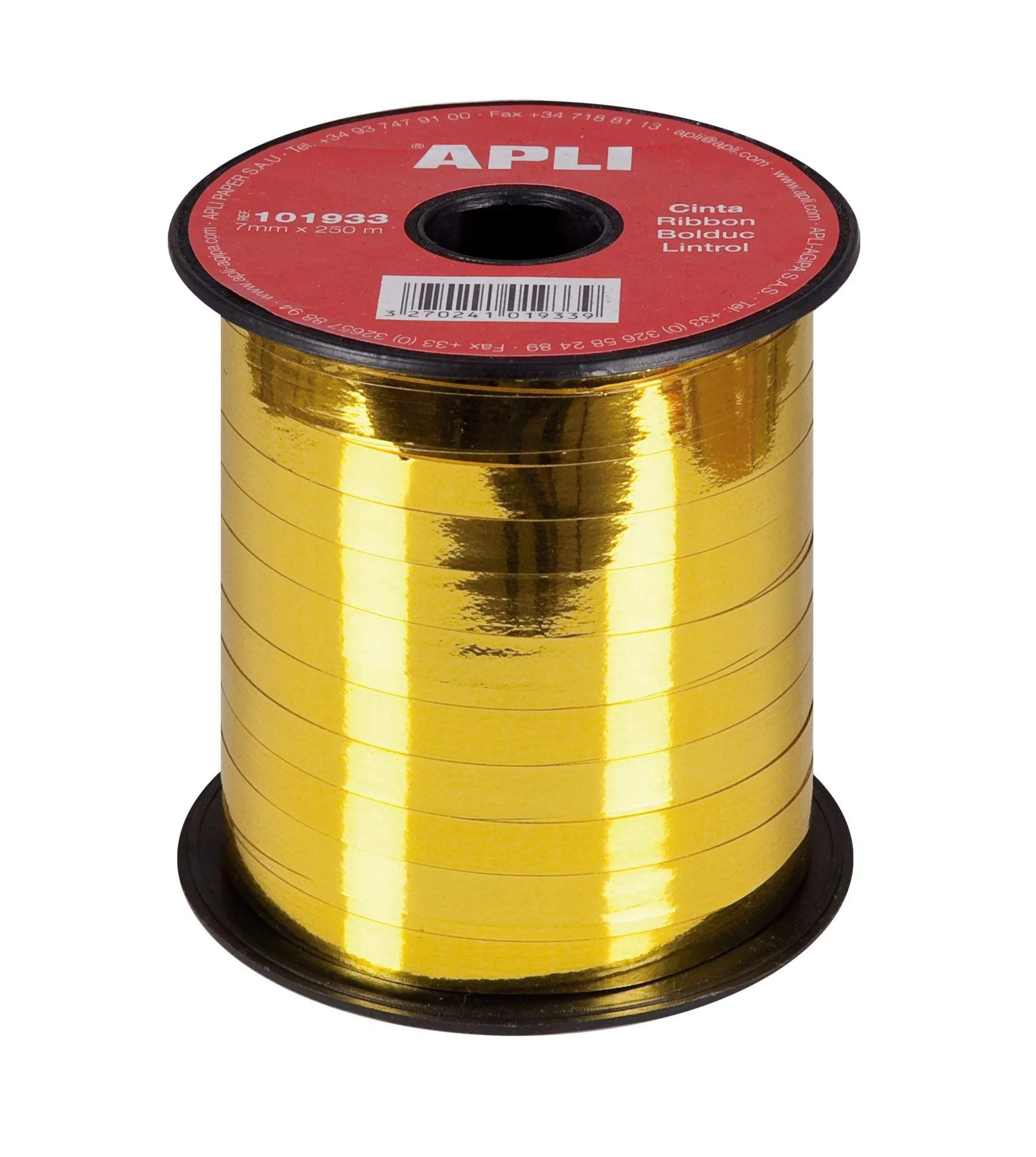 Rotolo di nastro per confezioni regalo Apli da 7 mm x 250 m - Finitura lucida - Colore oro - immagine 1