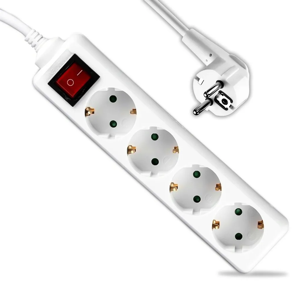 V-TAC Multipresa con Cavo 15m 4 Prese 10A 2P + Schuko e Interruttore Luminoso Spina Schuko Colore Bianco - immagine 1