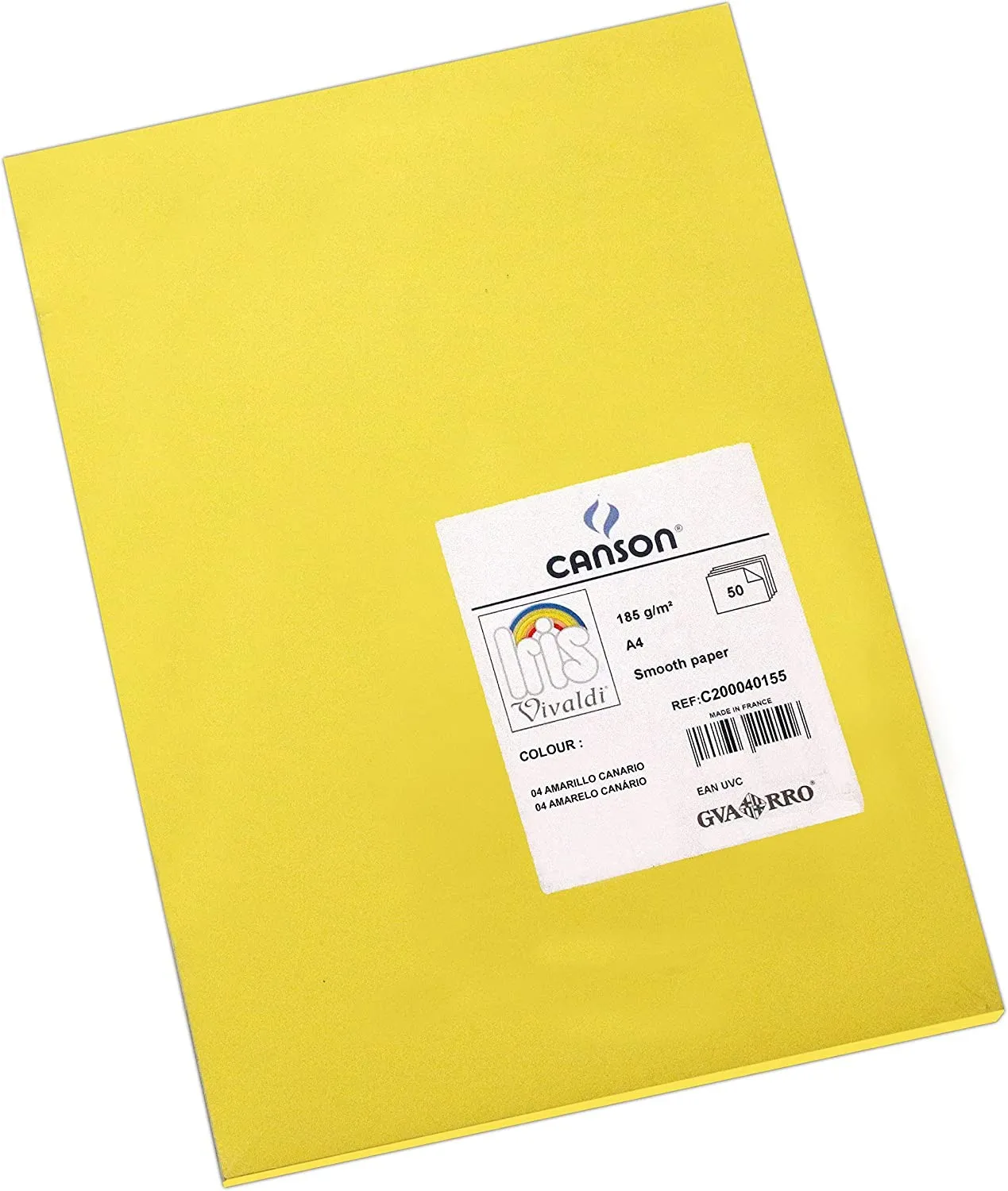 Canson Guarro Confezione Da 50 Cartoncini Iris A4 185g - 21x297cm - Colore Giallo Canarino - immagine 1