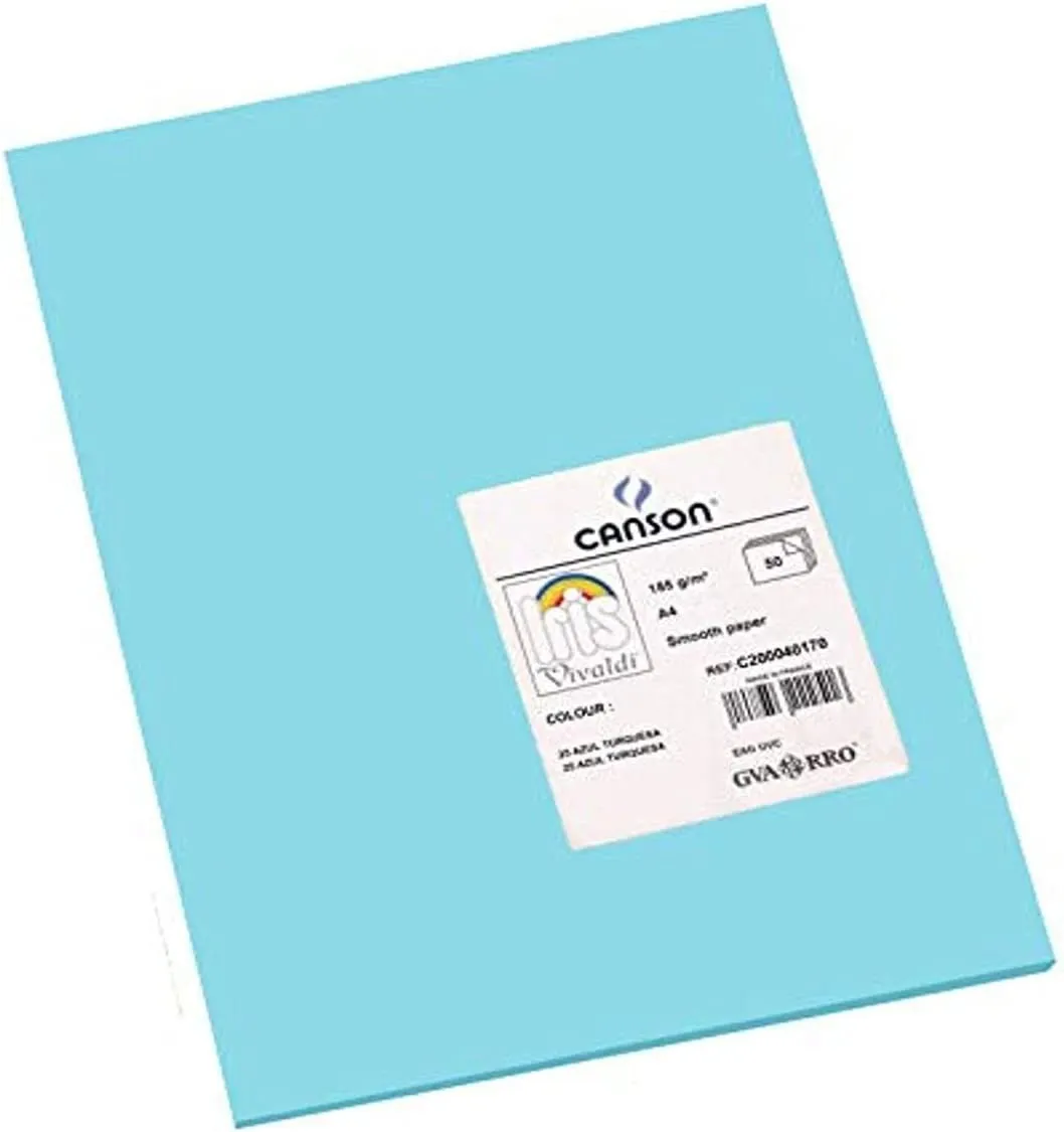 Canson Guarro Confezione da 50 Cartoncini Iris A4 da 185 g - 21x297 cm - Colore Blu Turchese - immagine 1