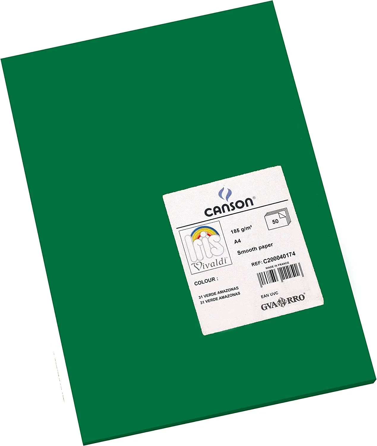 Canson Guarro Confezione da 50 Cartoncini Iris A4 185 g - 21x297 cm - Colore Verde amazzonia - immagine 1
