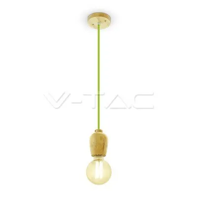 V-TAC VT-7778 Lampadario in legno con portalampada per lampadine E27 - Colore corda verde - SKU 3725 - immagine 1