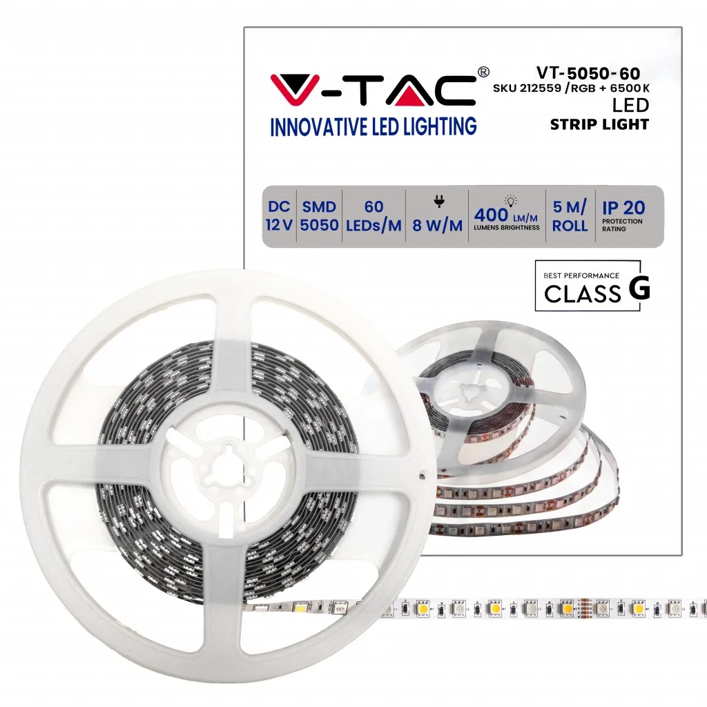 V-TAC Strip LED SMD2835 5W/m 5m 60 LED/m 12V 3000K IP20 8mm Zig-Zag - immagine 1