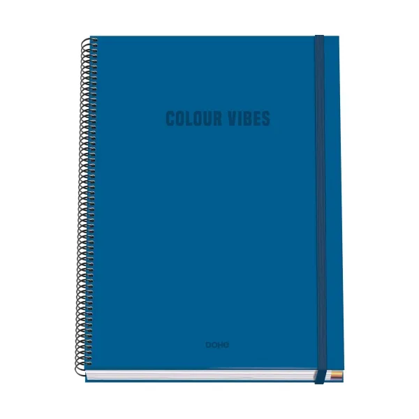 Quaderno a spirale Dohe Colour Vives A4 100 fogli microperforati griglia 5 mm - Copertina rigida in cartoncino rigato - Chiusura in gomma - Elastici colorati - Blu - immagine 1