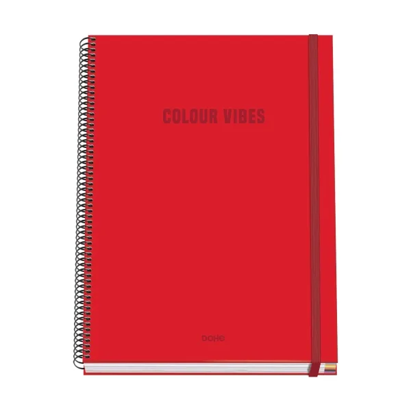 Quaderno a spirale Dohe Colour Vives A4 100 fogli microperforati griglia 5 mm - Copertina rigida in cartoncino rigato - Chiusura in gomma - Elastici colorati - Rosso - immagine 1