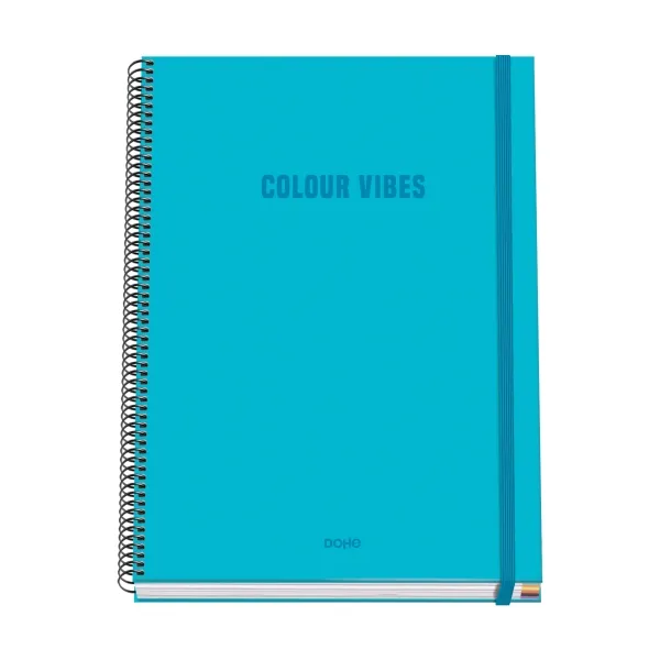 Quaderno a spirale Dohe Colour Vives A4 100 fogli microperforati griglia 5 mm - Copertina rigida in cartoncino rigato - Chiusura in gomma - Elastici colorati - Blu ciano - immagine 1