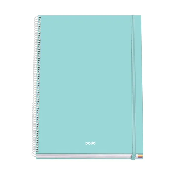 Quaderno a spirale Dohe Serenity A4 100 fogli microperforati griglia 5 mm - Copertina rigida in cartoncino foderato - Chiusura elastica - Fasce colorate - Verde - immagine 1