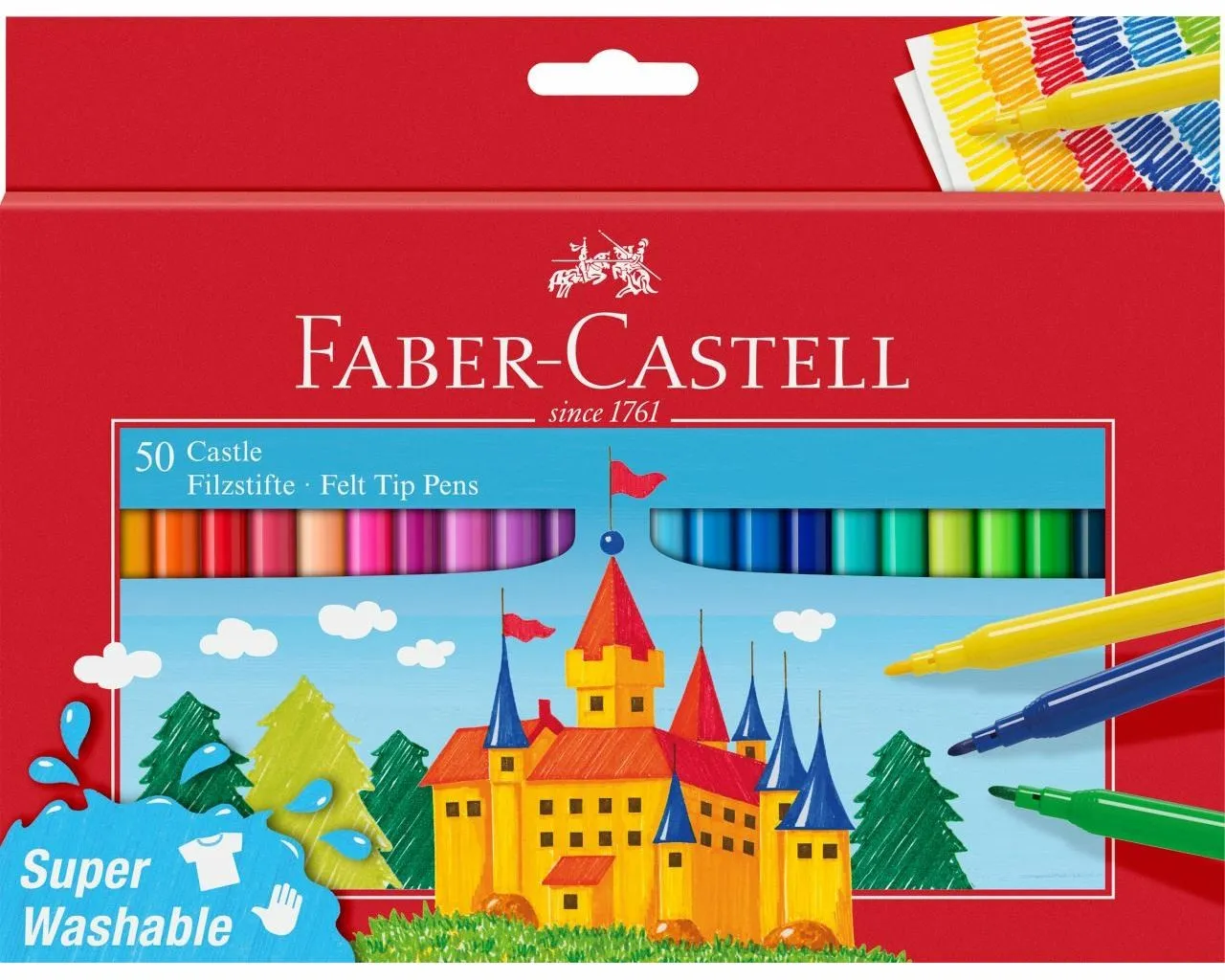 Faber-Castell Castle Confezione da 50 pennarelli - Inchiostro lavabile a base d'acqua - Colori assortiti - immagine 1