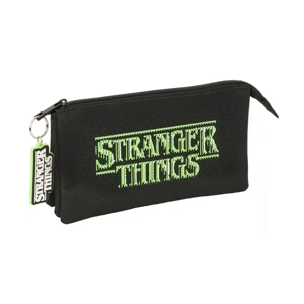 Astuccio Safta Stranger Things - 3 scomparti con cerniera - Tasca interna - 06 l - 220x30x120 mm - Nero - immagine 1