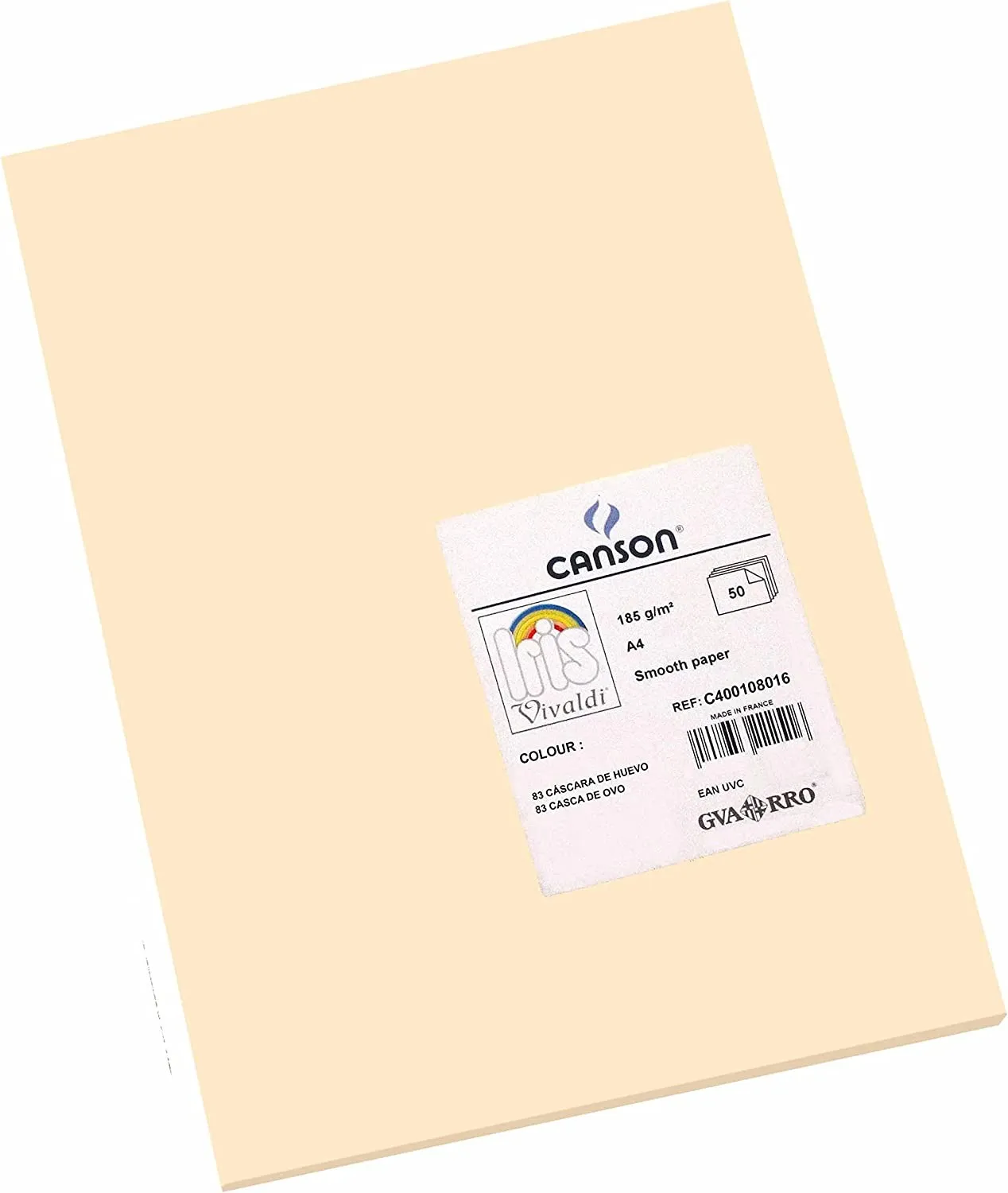 Canson Guarro Confezione da 50 Cartoncini Iris A4 da 185 g - 21x297 cm - Colore Guscio d'Uovo - immagine 1