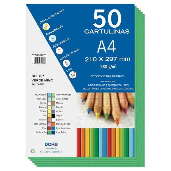 Cartoncini colorati Dohe 180 G/M2 - Formato A4 - PH neutro - Privi di cloro elementare - Coloranti biodegradabili - immagine 1
